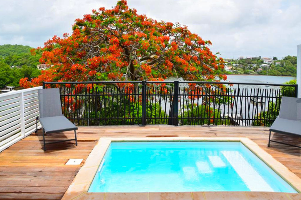 Les 3 Mats - I- Location Martinique magnifique T3  piscine pieds dans l eau le Robert - 