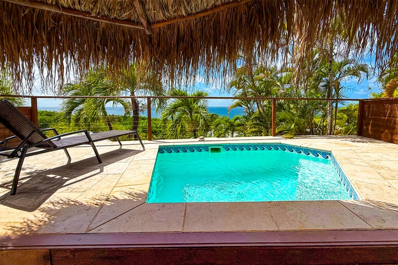 location Vue turquoise Parasol piscine Tartane Martinique