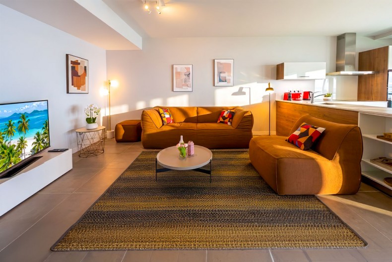 salon tv résidence de luxe F4 Schoelcher vue mer