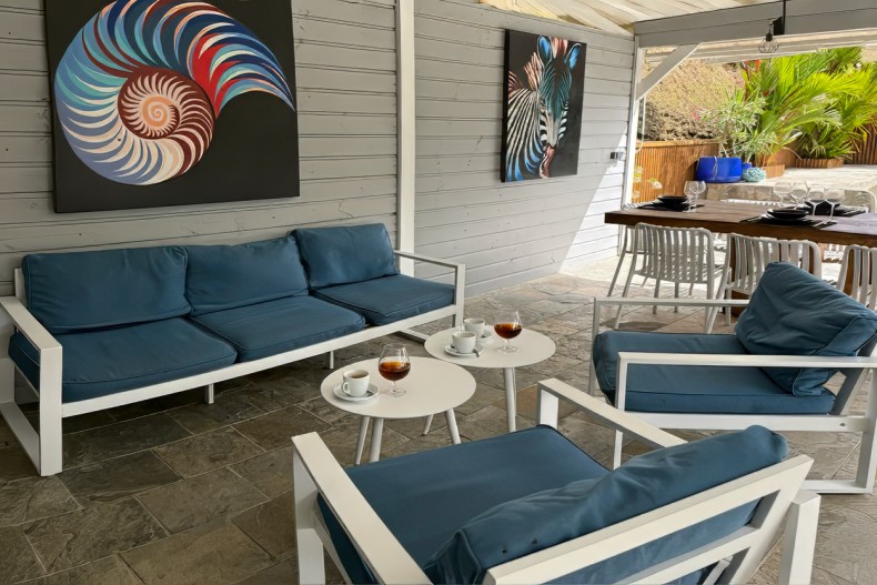 Bungalow de charme Martinique le françois piscine salon extérieur