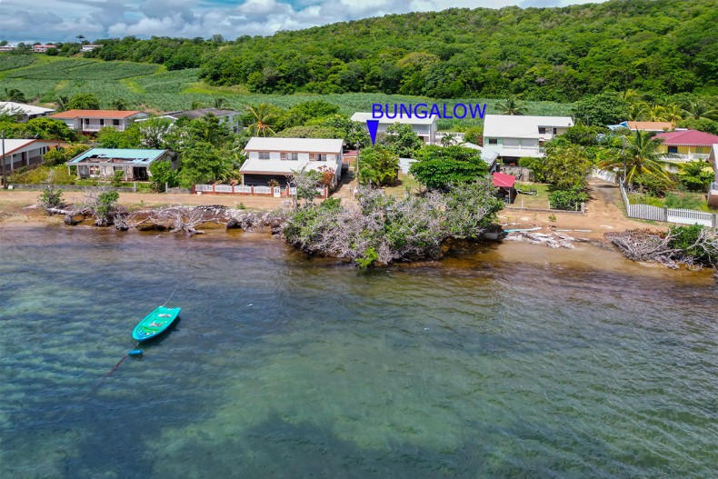 Le bungalow caché par les arbres
