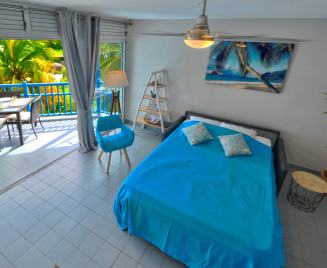 Le salon avec sa salle d'eau équipé en chambre